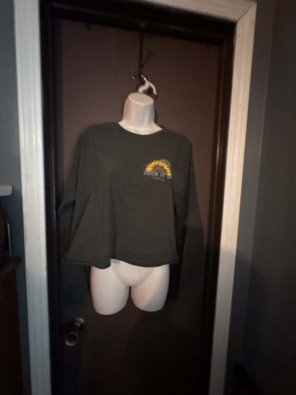 Chic & Cheerful by Slunner California Green Crop Long Sleeve Shirt with Sunflowe